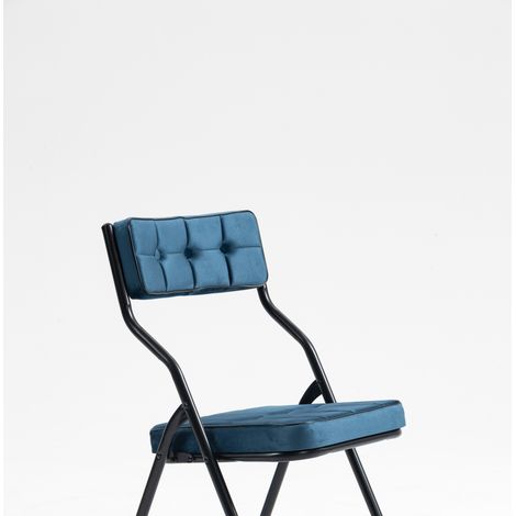 Lot de 2 chaises pliantes rembourrées bleu avec coussin - chaises pliables portables pour salle à manger et bureau (1/5)
