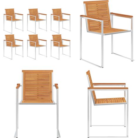 Chaises de jardin lot de 6 Bois d'acacia et acier inoxydable - Chaises de jardin - Chaises de jardin en bois (1/5)
