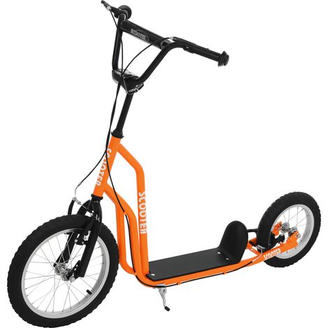 Trottinette enfant, avec guidon réglable, grandes roues et frein à main, 16 pouces, idéale pour les garçons et les filles à partir de 5 ans, en métal, orange. (1/5)