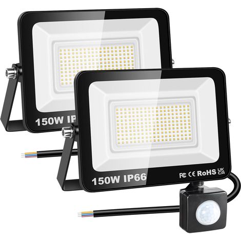 2x 150W Projecteur d'extérieur Led Avec Detecteur de Mouvement, 15000 LM 3000K Blanche Chaud, IP66 étanche Éclairage de Sécurité Extérieur, Projecteur led de Patio Garage Terrasse Jardin