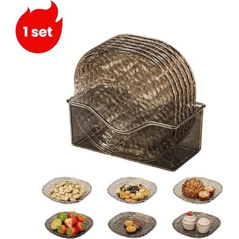 ensemble - Assiettes - Tableau à punaises de fond - Petites assiettes ménagères transparentes avec motif d'ondulation d'eau - Assiettes à fruits et collations pour la table - Assiettes 6 - Boîte de r (1/5)