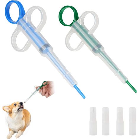 Pill Dispenser - 15 x 6 cm - For Cats and Small Dogs - Food-Grade Plastic with Silicone Tip - 2-Pack (1/5)