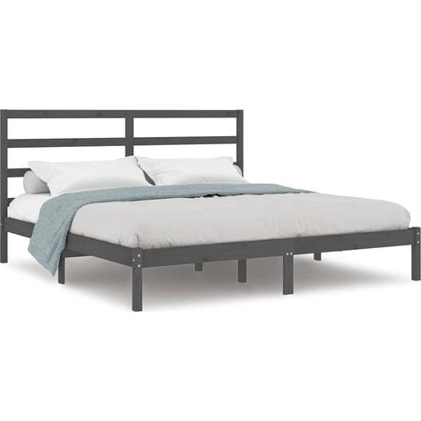 Lit Double, Lit Contemporain, Cadre de Lit gris 200x200 cm bois massif de pin q6384 (1/4)
