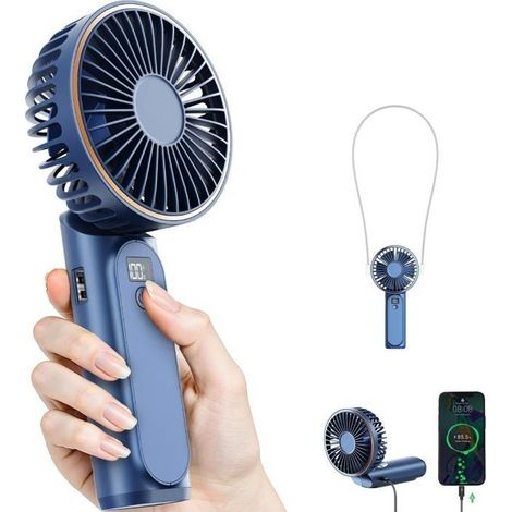 Ventilador portátil, recargable de 3600 mAh, ajustable 180°, 6 velocidades, plegable, azul. (1/5)