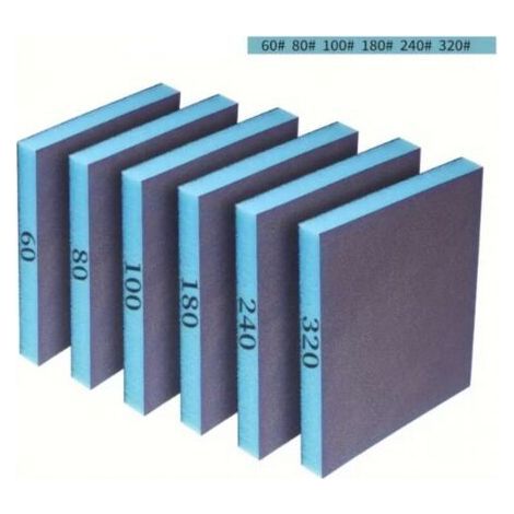 Pack of 6 abrasive sponges, grits 60 to 320 - washable, reusable, for metal, wood and walls - ideal for sanding (1/5)