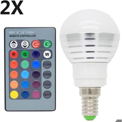 Ampoule LED RVB - E14 - 3 W - 16 Modes Couleur - Angle Faisceau 120° - Télécommande IR - Lot de 2 (1/4)