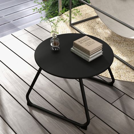 Table d'extérieur ronde Ø48x37 cm métal noir avec pieds réglables (1/5)