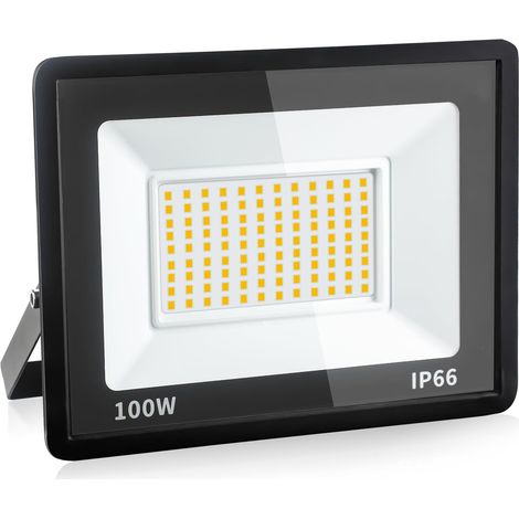 100 W LED-Flutlicht, 10800 Lumen, Außenbeleuchtung, IP66 wasserdicht, 3000 K warmweißes Licht, Sicherheitsbeleuchtung für Lager, Garagen und Hinterhöfe, 1 Stück [Energieklasse D]
