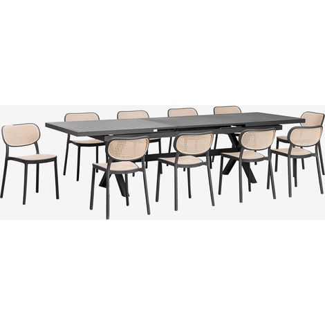 Ensemble de table extensible rectangulaire 240-300x100 cm Karena et 10 chaises de jardin en aluminium Omara SKLUM Gris Graphite