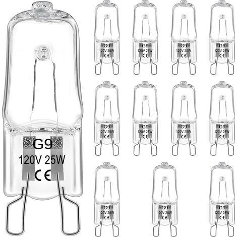 Bombillas halógenas G9, 25W 120V, paquete de 12, 2700K (1/5)