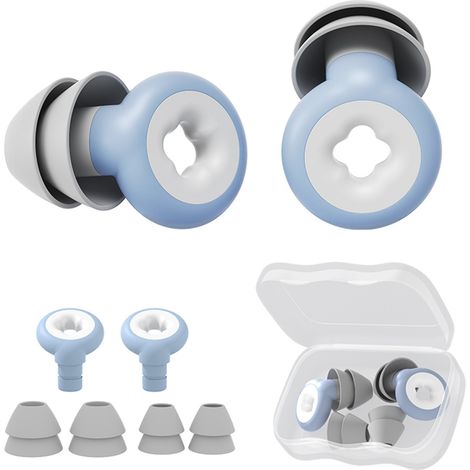 Ortviai Bouchons d’oreilles en silicone anti-bruit réutilisables pour dormir – Bleu, réduction 25-33 dB, ergonomiques & étanches (1/5)