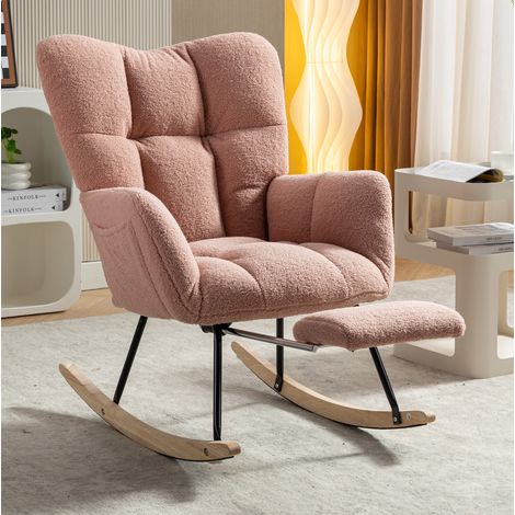 Fauteuil salon chaise a bascule teddy rose 80 cm OKMYHOME (1/5)
