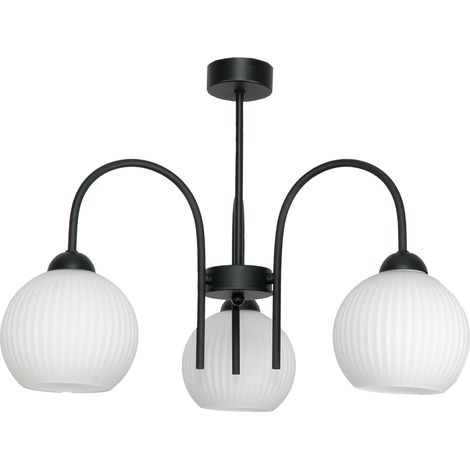 Lámpara de techo colgante negra con pantalla de cristal blanco 15-262 rollo