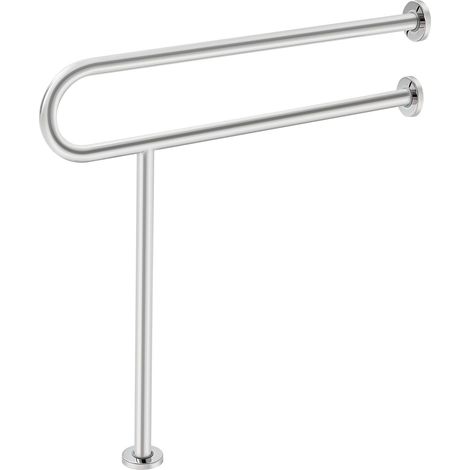 Barre d'appui WC en forme de U 80 cm, poignée de sécurité en acier inoxydable 304 avec pied de support, charge 136 kg (1/5)