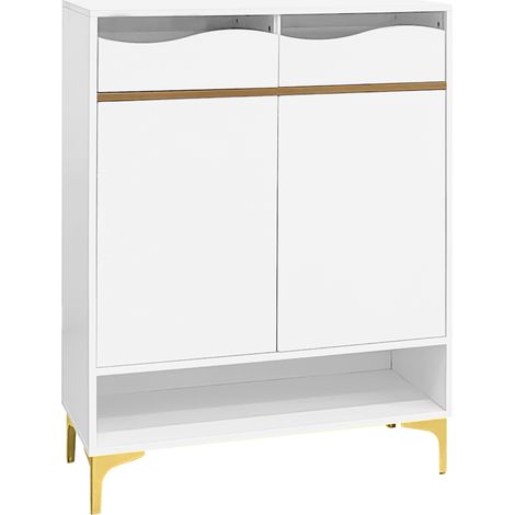 ELVMI Mobile scarpiera con 2 Ante, 2 Cassetti, 1 Vano aperto e LED per Ingresso in MDF 80 × 35 × 105 cm Bianco (1/4)