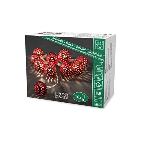 Konstsmide catena luminosa decorativa a LED, piccoli metallo Rossi palline, 10 diodi a luce bianca calda, funzionamento a batteria, interno, 3 x AA 1,5 V Exclusive, cavo trasparente 3188 – 553 (1/3)