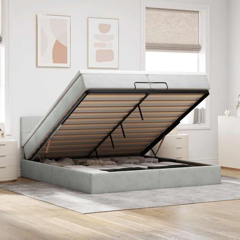 Ottoman-Bett mit Matratze Hellgrau 200x200 cm Samt (1/5)