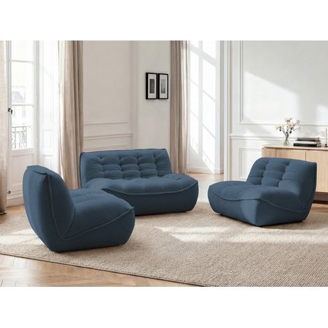 BOBOCHIC - Canapé droit fixe modulable SERENA avec 2 chauffeuses 1 place et 1 chauffeuse 2 places tissu chiné Bleu (1/5)