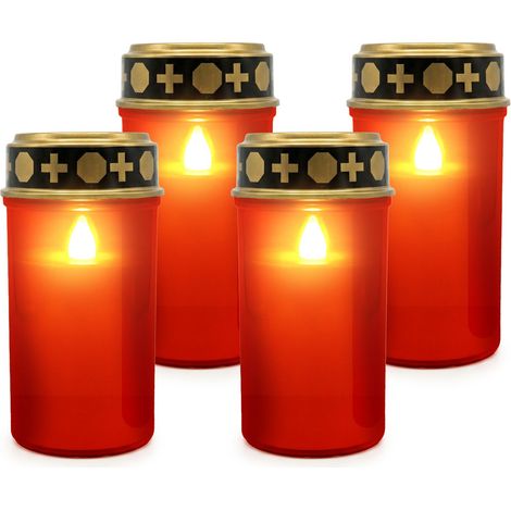 Relaxdays LED grave light, 4 pack, flickering flame, battery-operated, weatherproof, plastic, cemetery candles, red