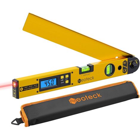 225° Laser Angle Protractor – Digital Angle Measuring Tool, ±0.5° Accuracy, Aluminum Angle Ruler with Laser Guide, Hold & Lock, DIY, Woodworking, Construction Site - Yellow (1/5)