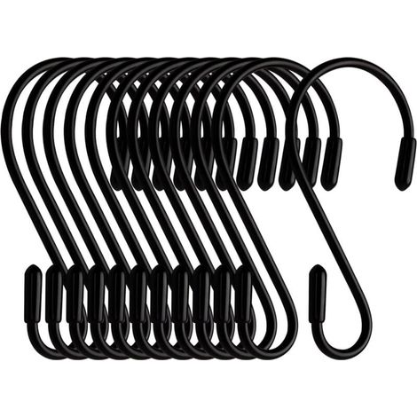 Lot de 12 crochets en S - Noirs - 8 cm - En forme de S - Charge maximale : 5 kg