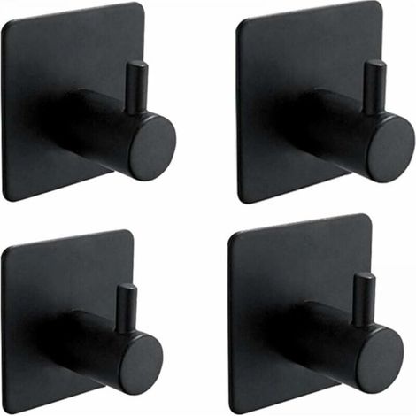 4pcs 3M Adhesive Hook for Bathroom Wall Kitchen Towel Holder Photo Holder No Hole Self Adhesive Hook Stainless Steel Black (1/4)
