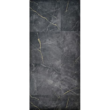 Tapis Long en Vinyle Anthracite Motif marbre veiné pour Cuisine, Salon, Bureau, antidérapant, avec détails Gris. (1/5)