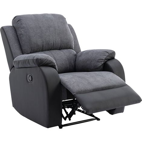 Poltrona relax in Microfibra e Similpelle Grigio e Nero - BRODY (1/4)