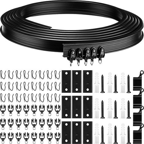 Black curved curtain track and hook set, curtain track with accessories, U-shaped and L-shaped flexible tracks, retail. (1/5)