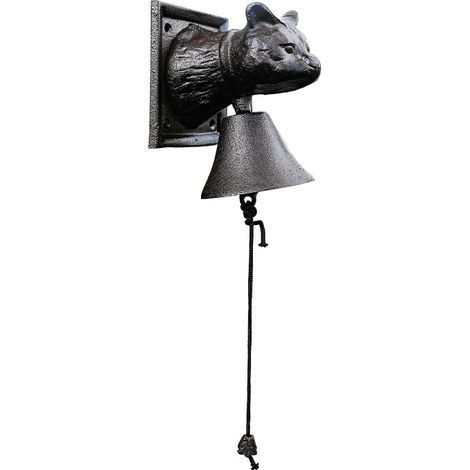 Sonnette de porte en métal forgé (idéale pour un porche), avec logo chat, sonnette de restaurant hochet, sonnette de porte style ferme (1/5)