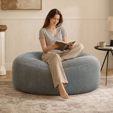 Poltrona relax extra large, poltrona a sacco da 180 cm, imbottitura in memory foam, poltrona a sacco per adulti e ragazzi, divano morbido con rivestimento in tessuto soffice, divano rotondo per soggio (1/5)