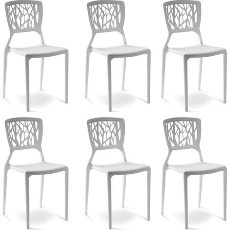 Designetsamaison – Lot de 6 chaises blanches en plastique haute résistance – Hauteur 84 cm, assise 42 cm – Design contemporain pour salle à manger ou jardin