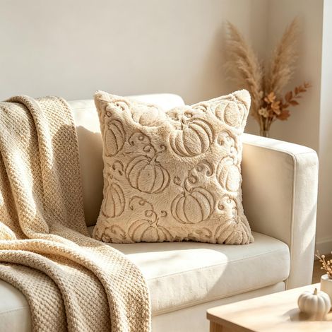 Taie d'oreiller d'automne, beige, motif citrouille, 45,7 x 45,7 cm (1/4)