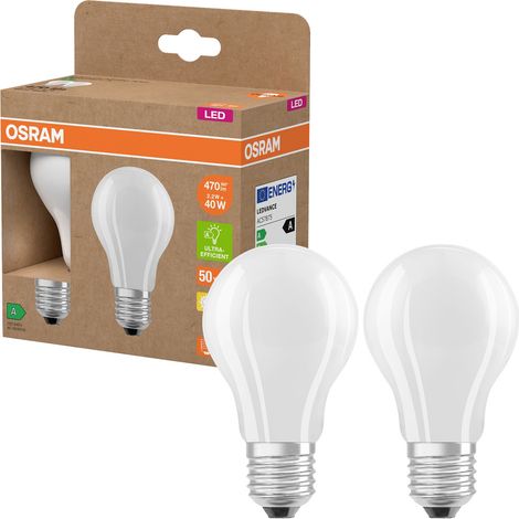 OSRAM LED Superstar Classic LED-Lampe A 40 in klassischer Kolbenform aus gefrostetem Glas, 2.2 W, 470 lm, E27 Fassung, warmweißes Licht mit 2700 K, EEK A, 60 mm Durchmesser, 2er-Pack (1/5)