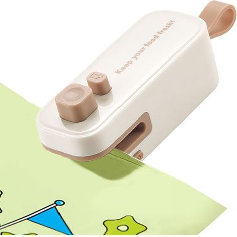 Mini outil pour sceller les sacs, mini outil de scellage et de coupe pour sacs de snacks Clip de conservation rechargeable USB avec aimant pour aliments tels que poissons, légumes, viandes,Blanc (1/5)