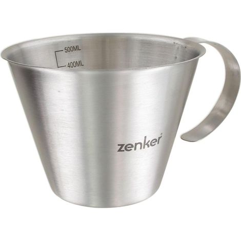 Verre doseur 500 ml, verre mesureur pour liquides, verre gradué, Acier inoxydable, Argent, 16 x 12 x 9 cm (1/5)