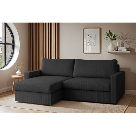 Ecksofa Sofa mit Schlaffunktion BENDIK Stoff Poso Anthrazit Ottomane Links (1/3)