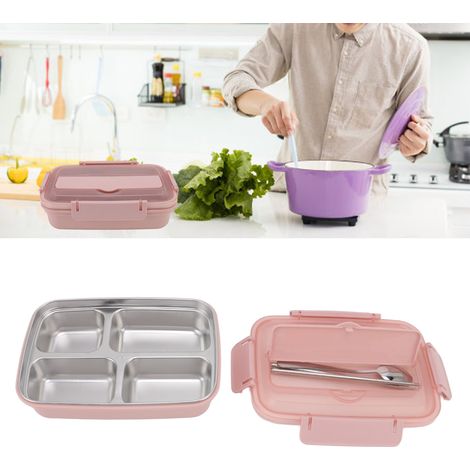Boîte à lunch/boîte à bento en acier inoxydable 304 pour étudiants et adultes, portable, conservant la fraîcheur et les saveurs, compartimentée, rose (1/5)