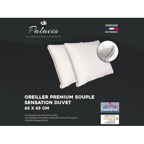 Guanciale sensazione piuma 65 x 65 cm in Percalle di cotone 91 fili/cm² 700 g Bianco - Lotto di 2 - AUXENCE