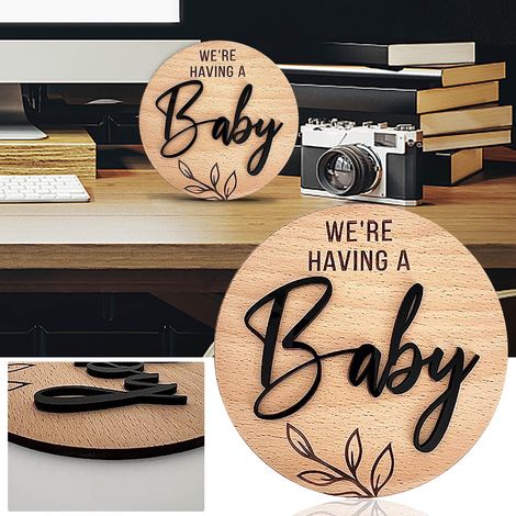 Panneau Annonce Naissance - Bois Bouleau - Forme Rond - Diamètre 15 cm - Pour Décoration Intérieure - 1 Pièce (1/5)