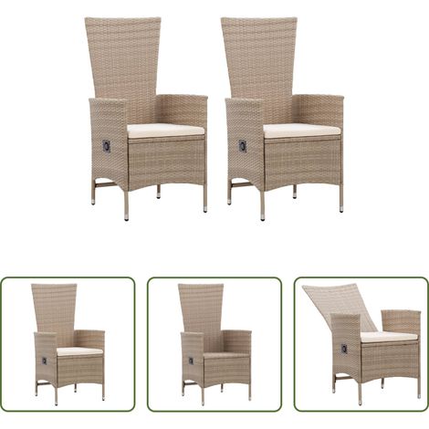 Terrassenstühle -  Gartenstühle 2 Stk. mit Auflagen Poly Rattan Beige (1/5)