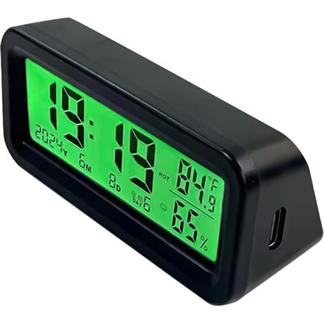 Horloge solaire de voiture numérique pour tableau de bord - Thermomètre et hygromètre de voiture 3 en 1 avec rétroéclairage LED - Mini horloge autocollante pour camion, voiture et camping-car (1/5)