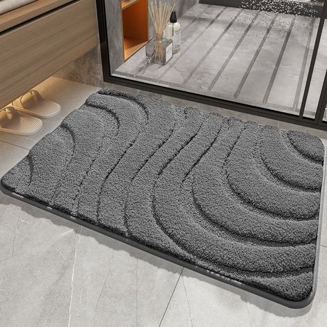 Tapis de Bain 40 x 60 cm Gris foncé, Microfibre Tapis Salle de Bain, Tapis Bain Antiderapant, Extra Absorbant, Tapis de Salle de Bain Moelleux (1/5)