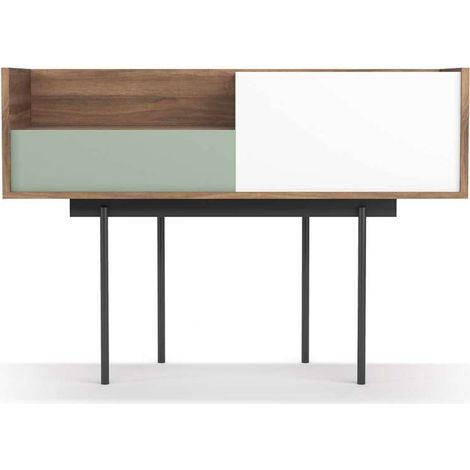 Recibidor modelo 673 acabado nogal combinado con verde y blanco, 84cm(alto)  122cm(ancho) 42cm(prof.) (1/4)