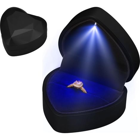 Sollbry Boîte à Bague , Écrin Bague Forme Cœur avec Lumière LED Alliance Mariage avec Intérieur Fiançailles Boîte à Anneau pour Fête des Mères Mariage Demande en mariage Fiançailles (Noir) (1/5)