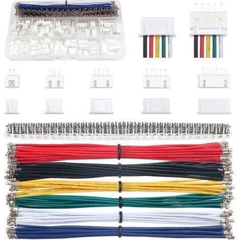 420 Pièces 2.54mm JST Connecteur Kit, JST-XH 2/3/4/5/6 Broches et Connecteur Mâle Femelle, avec Câbles Pré-Sertis 22 AWG et Borne à Sertir à Broche Femelle (Double)