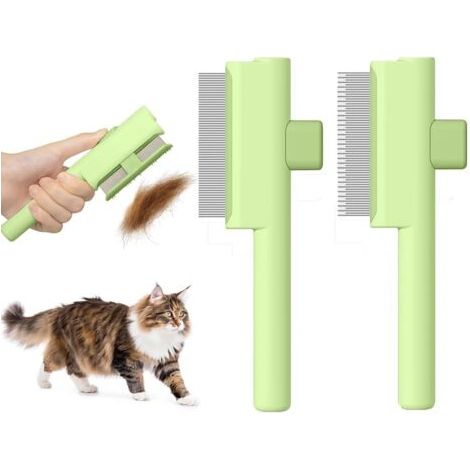 BUNTHAUS vert Lot de 2 peignes de toilettage pour animaux domestiques avec bouton de déverrouillage, dents rondes en acier inoxydable pour chats et chiens (1/4)