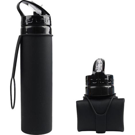 Gourde pliable en silicone noir de 600 ml, idéale pour le cyclisme et incassable. (1/5)