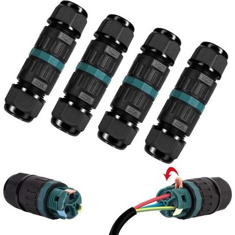 4er-Pack wasserdichte IP68-Steckverbinder – 3-poliger wasserdichter Stecker für Kabel mit einem Durchmesser von 5–12 mm, wasserdichte Anschlussdose für den Außenbereich, geeignet für Garten- und Erdka (1/4)