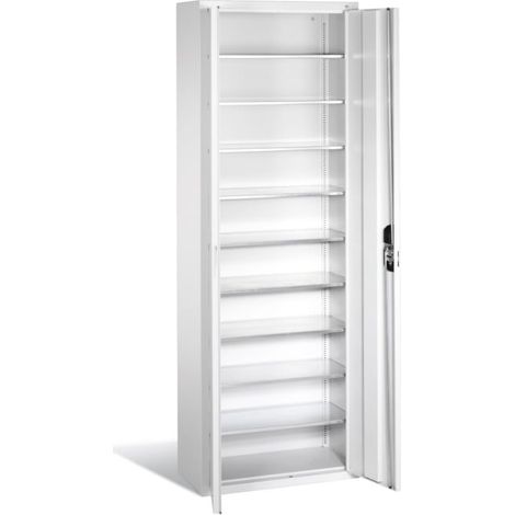 Armoire à bacs C+P avec 9 étagères pour bacs à bec, H1980xL700xP300mm Façade gris clair Corps gris clair (1/4)